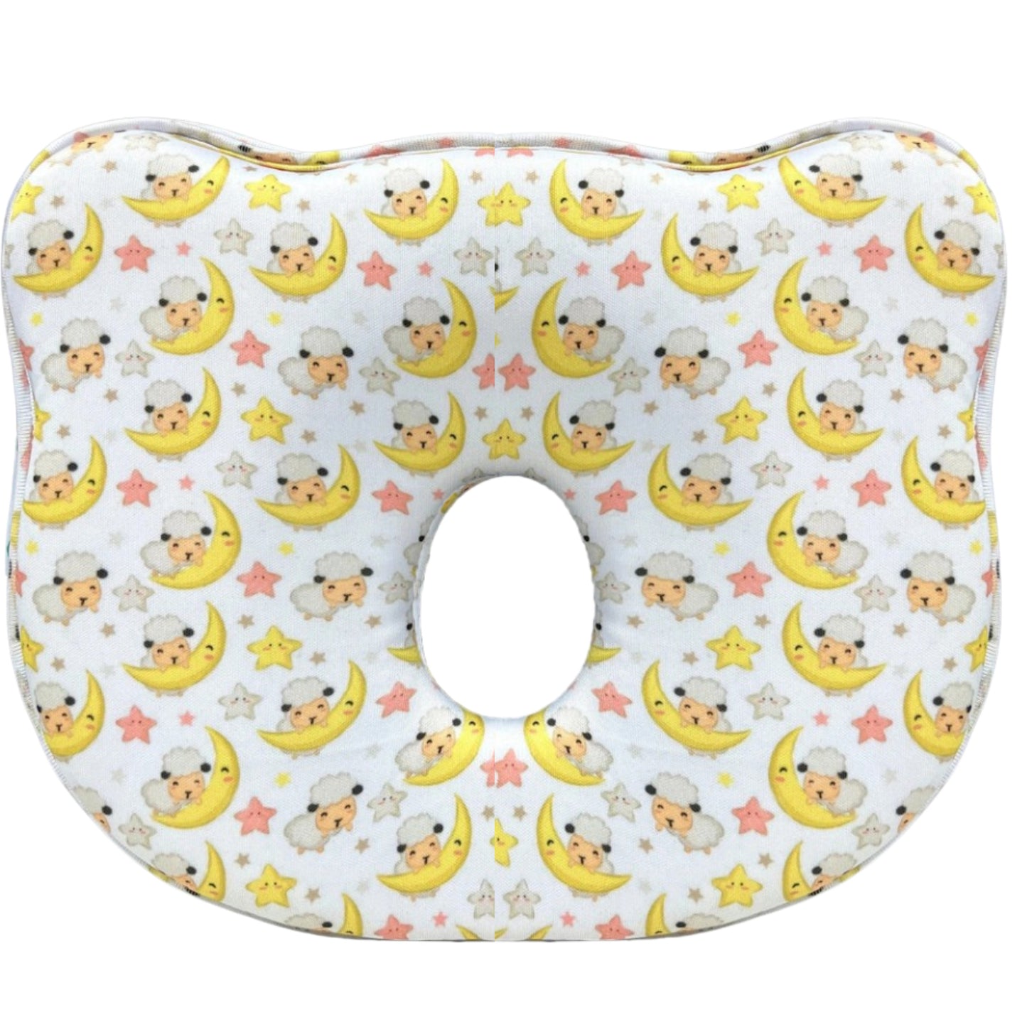 White Sleeping Lamb and Crescent Moon Memory Foam Baby Pillow