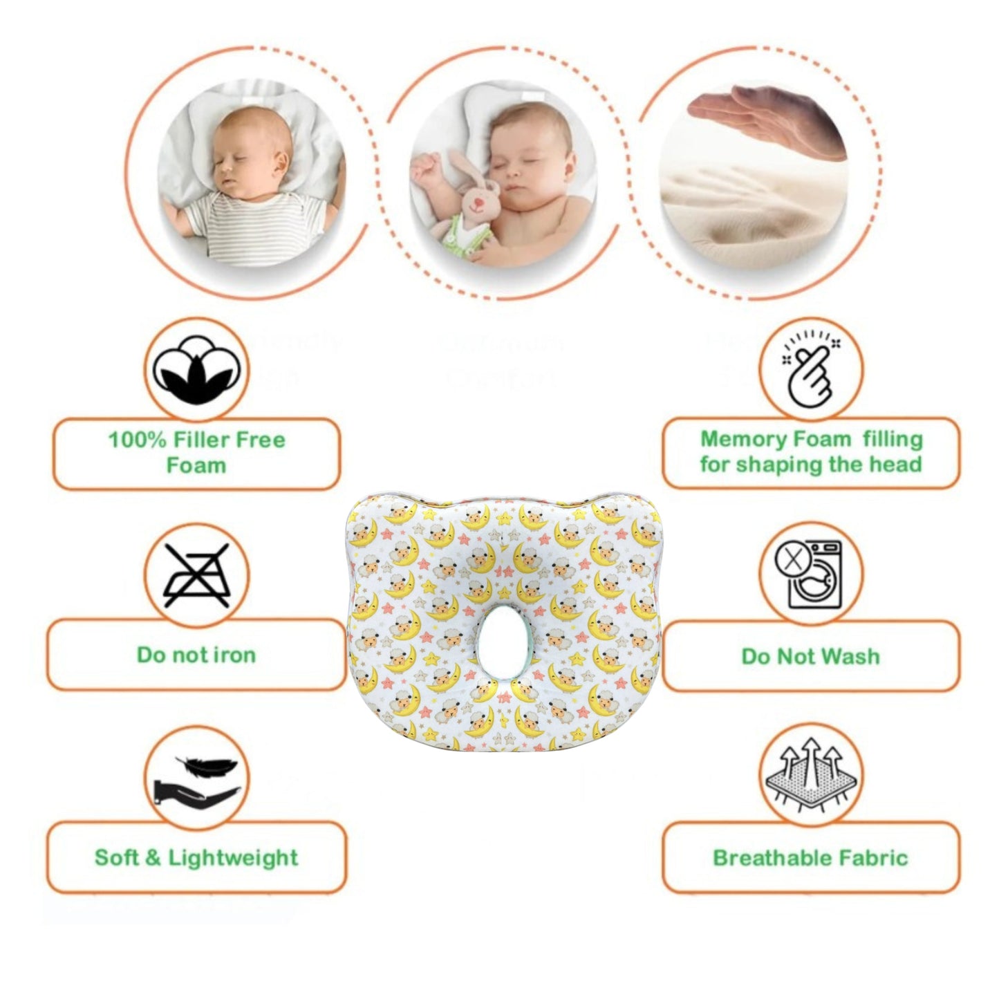 White Sleeping Lamb and Crescent Moon Memory Foam Baby Pillow