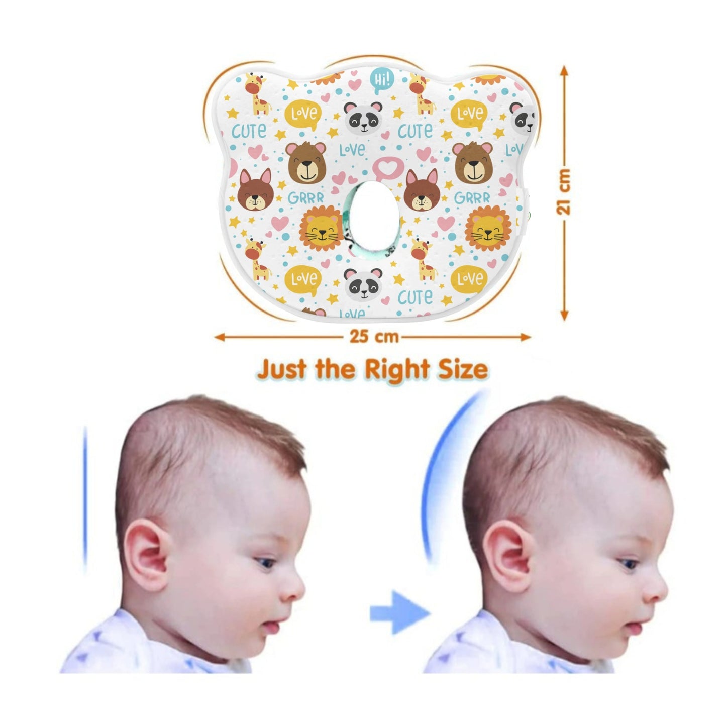 White Jungle Safari Memory Foam Cotton Baby Pillow
