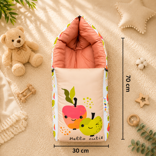 Peach and Terracotta Baby Sleeping Bag with Hood  and Zip