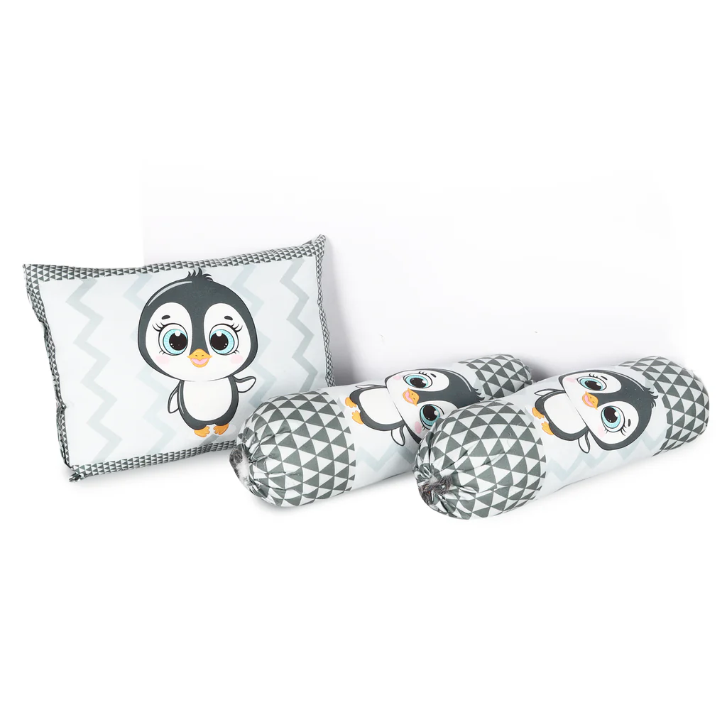 Grey and White Cotton Baby Bedding Set with Pillow and Bolsters
