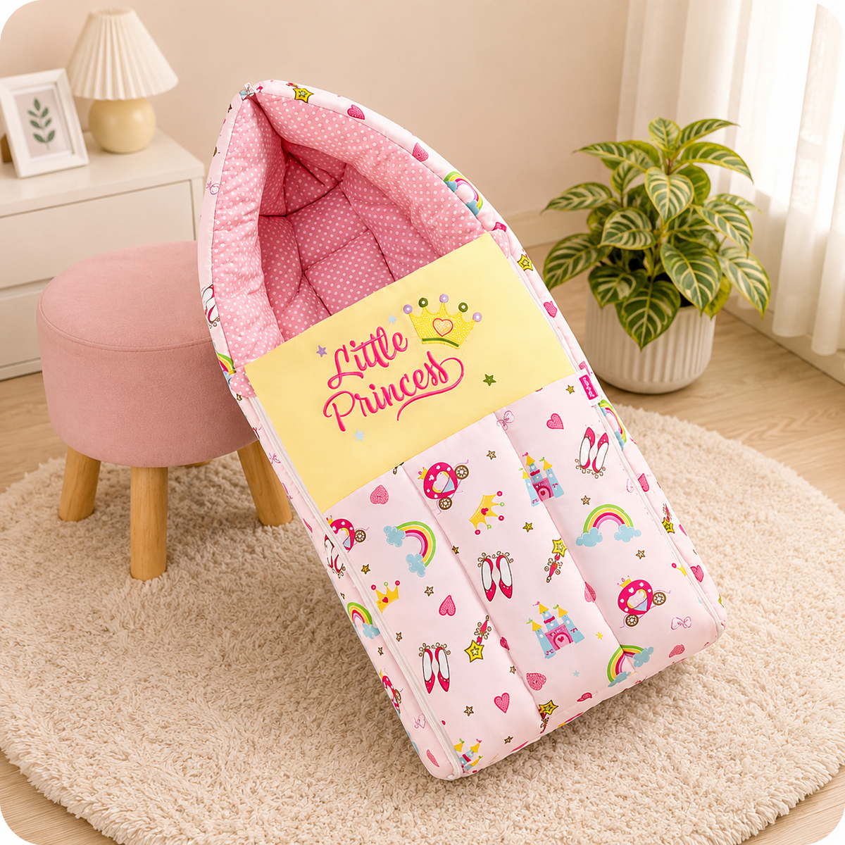 Pink Cotton Baby Sleeping Bag with Hood and Zip