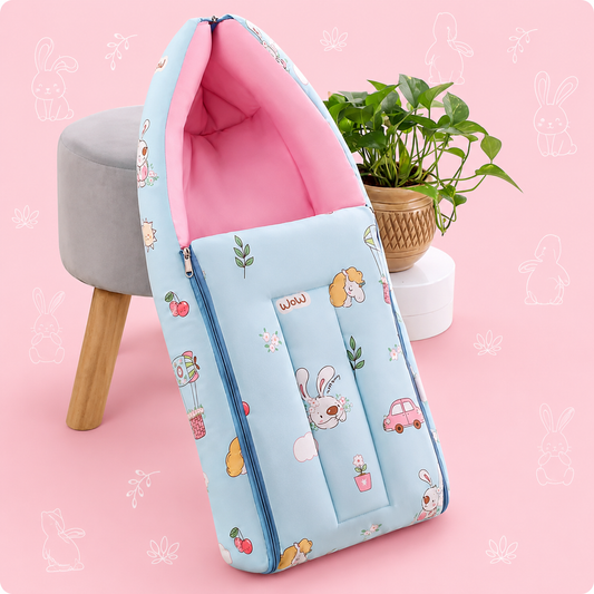 Light Blue and Pink Baby Sleeping Bag with Hood  and Zip