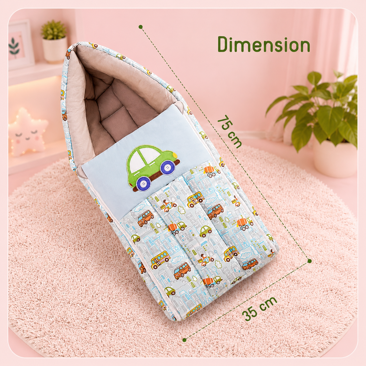 Green Car Print Baby Carry Nest Portable Baby Bed & Sleeping Bag