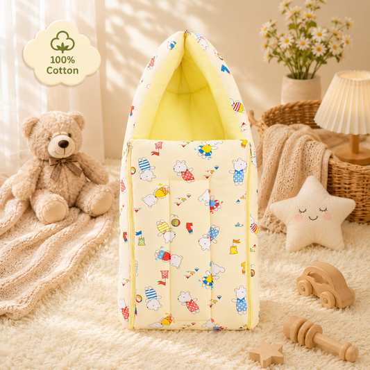 Cream and Yellow Baby Sleeping Bag with Hood  and Zip