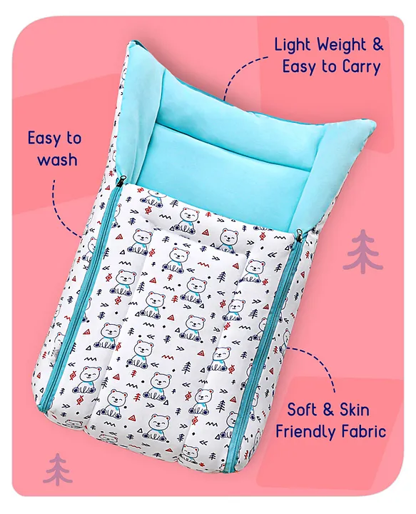 White and Teal Baby Sleeping Bag with Hood  and Zip