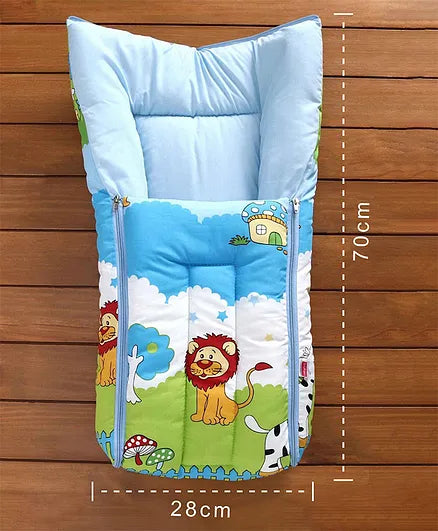 Blue and Green Cotton Baby Sleeping Bag with Hood and Zip