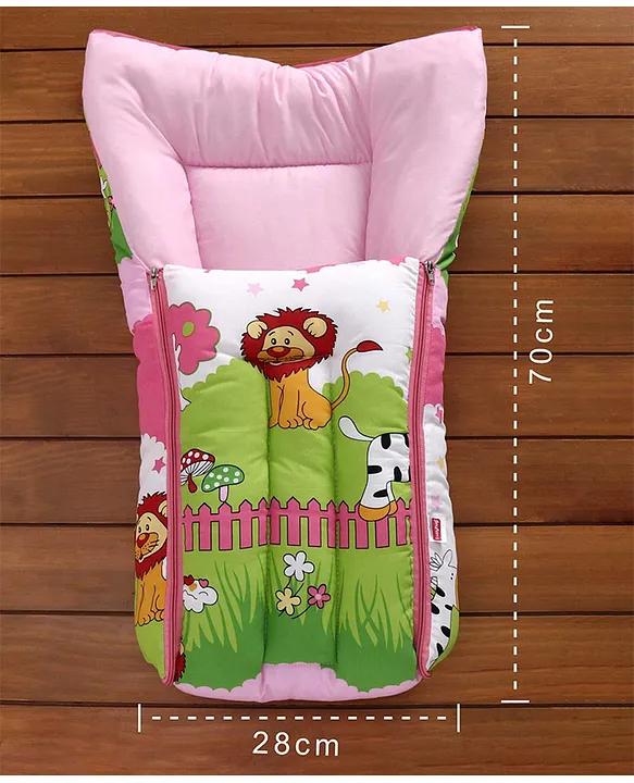 Pink and Green Cotton Baby Sleeping Bag with Hood and Zip