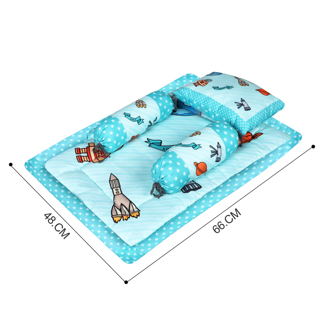 Aqua Blue and Light Blue Cotton Baby Bedding Set with Pillow and Bolsters