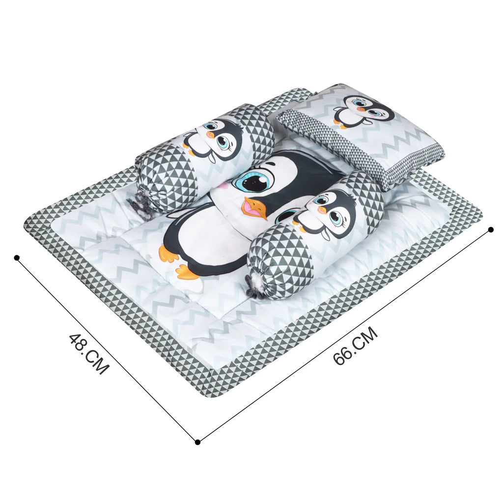 Grey and White Cotton Baby Bedding Set with Pillow and Bolsters