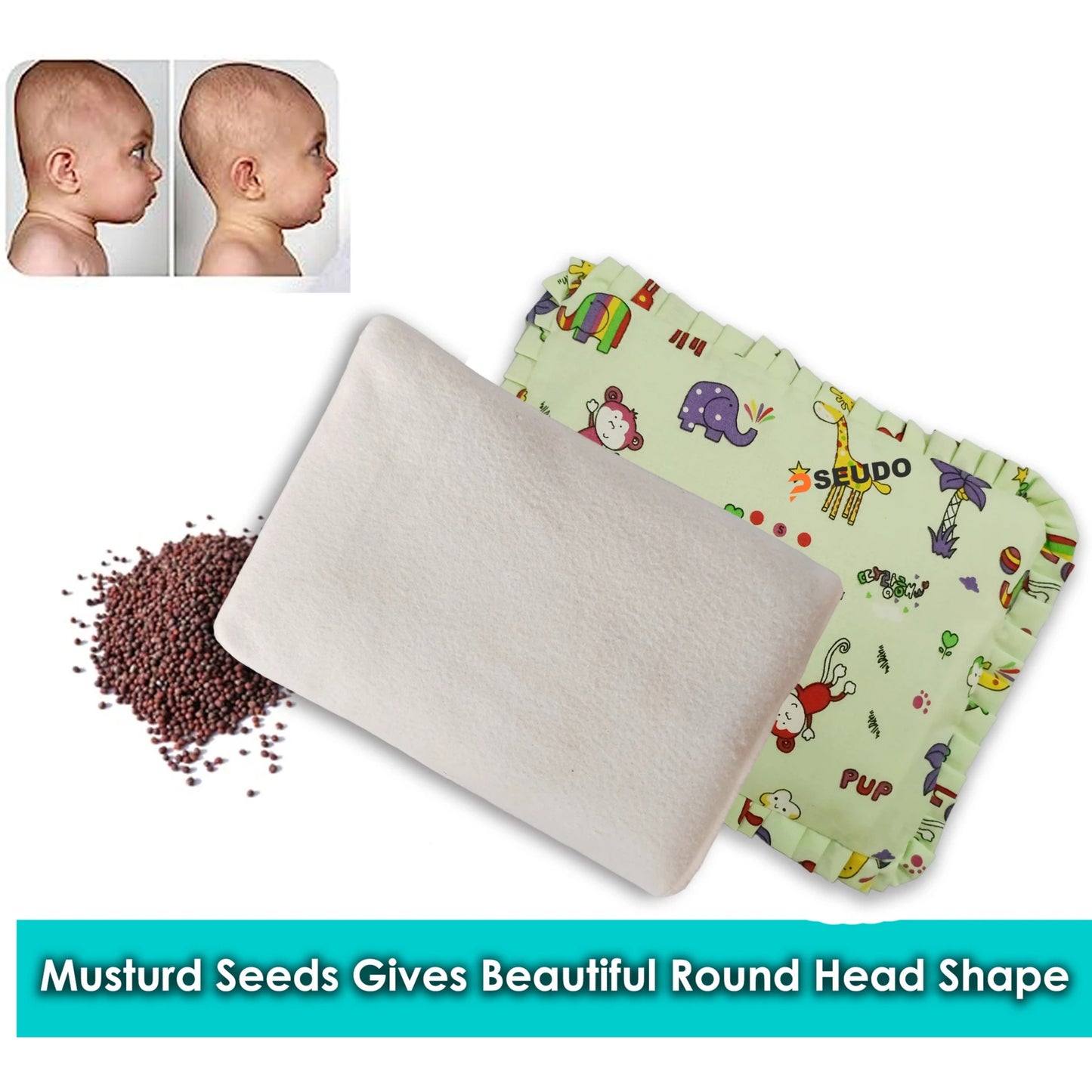 Sage Green Jungle Animal Print Cotton Mustard Seed Baby Pillow with Ruffled Border