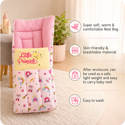 Pink Cotton Baby Sleeping Bag with Hood and Zip