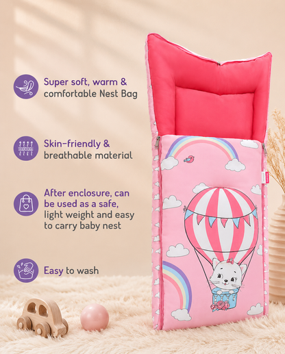 Pink Rainbow Cat Print Soft Padded Baby Sleeping Carry Nest