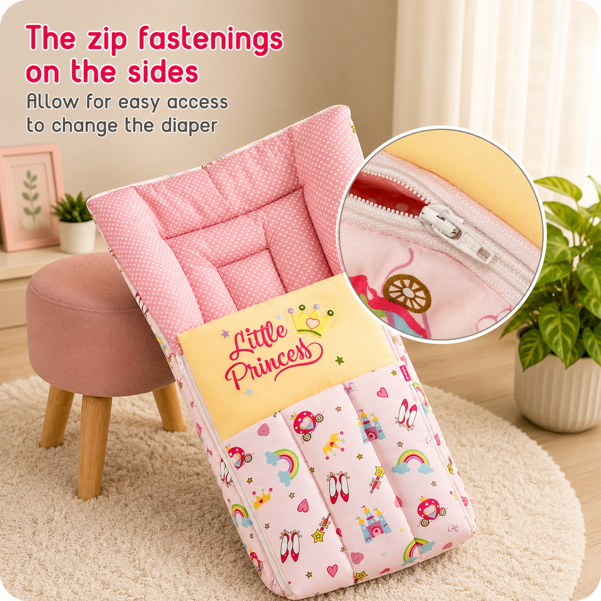 Pink Cotton Baby Sleeping Bag with Hood and Zip