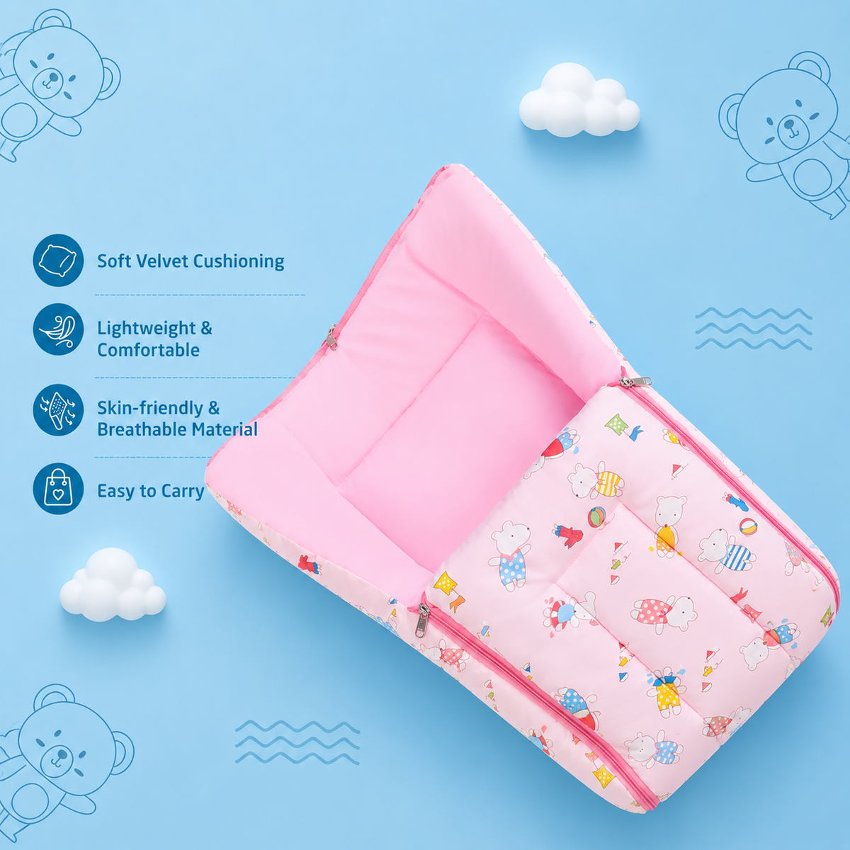 Pink Baby Sleeping Bag with Hood  and Zip