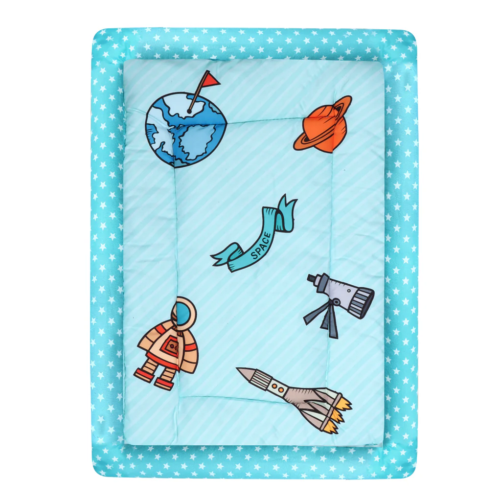 Aqua Blue and Light Blue Cotton Baby Bedding Set with Pillow and Bolsters