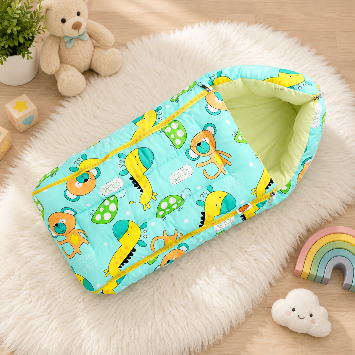 Turquoise Dinosaur Print Baby Carry Nest Soft Padded Baby Sleeping