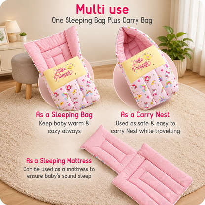 Pink Cotton Baby Sleeping Bag with Hood and Zip