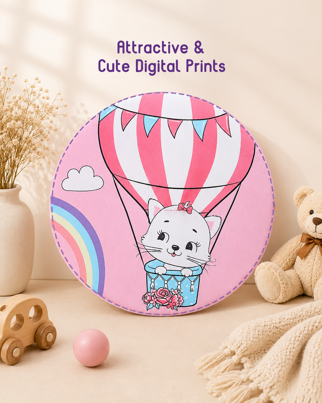 Pink Rainbow Cat Print Soft Padded Baby Sleeping Carry Nest