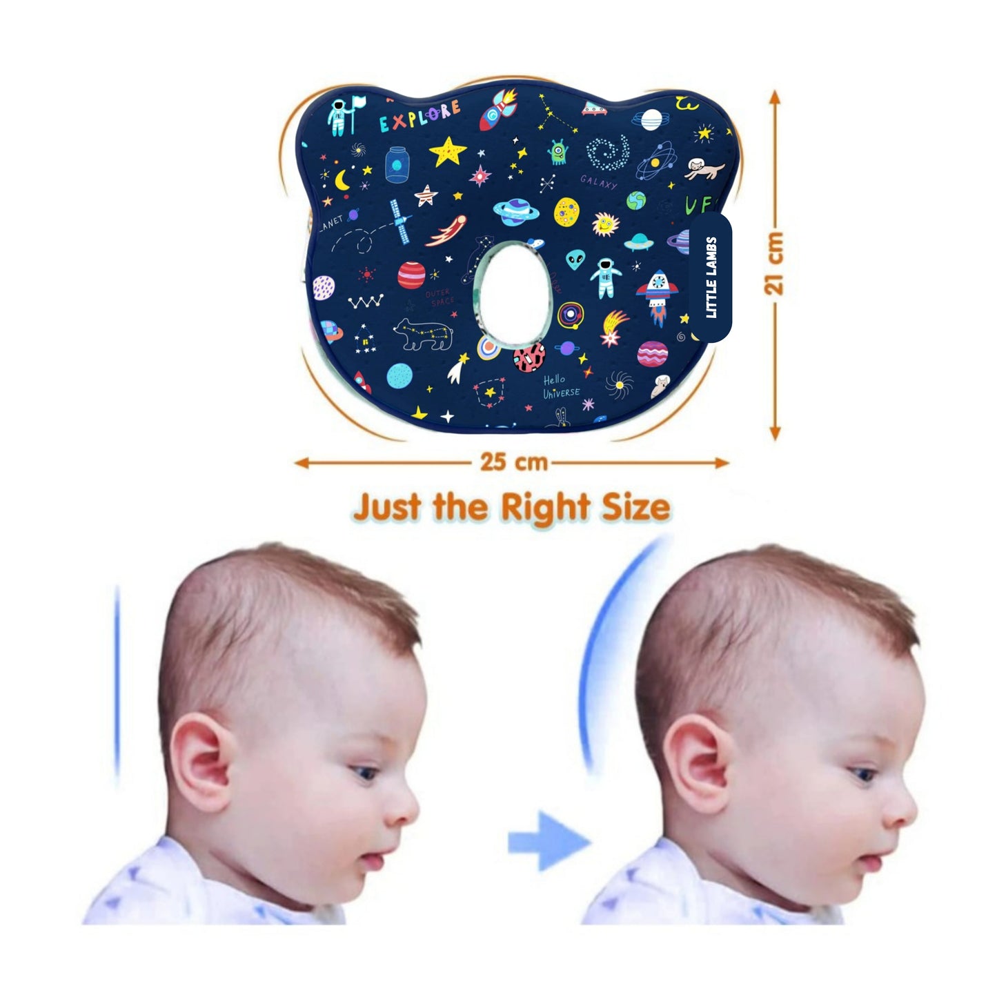 Navy Blue Space Explore Memory Foam Cotton Baby Pillow