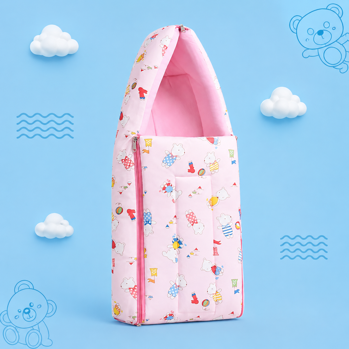 Pink Baby Sleeping Bag with Hood  and Zip
