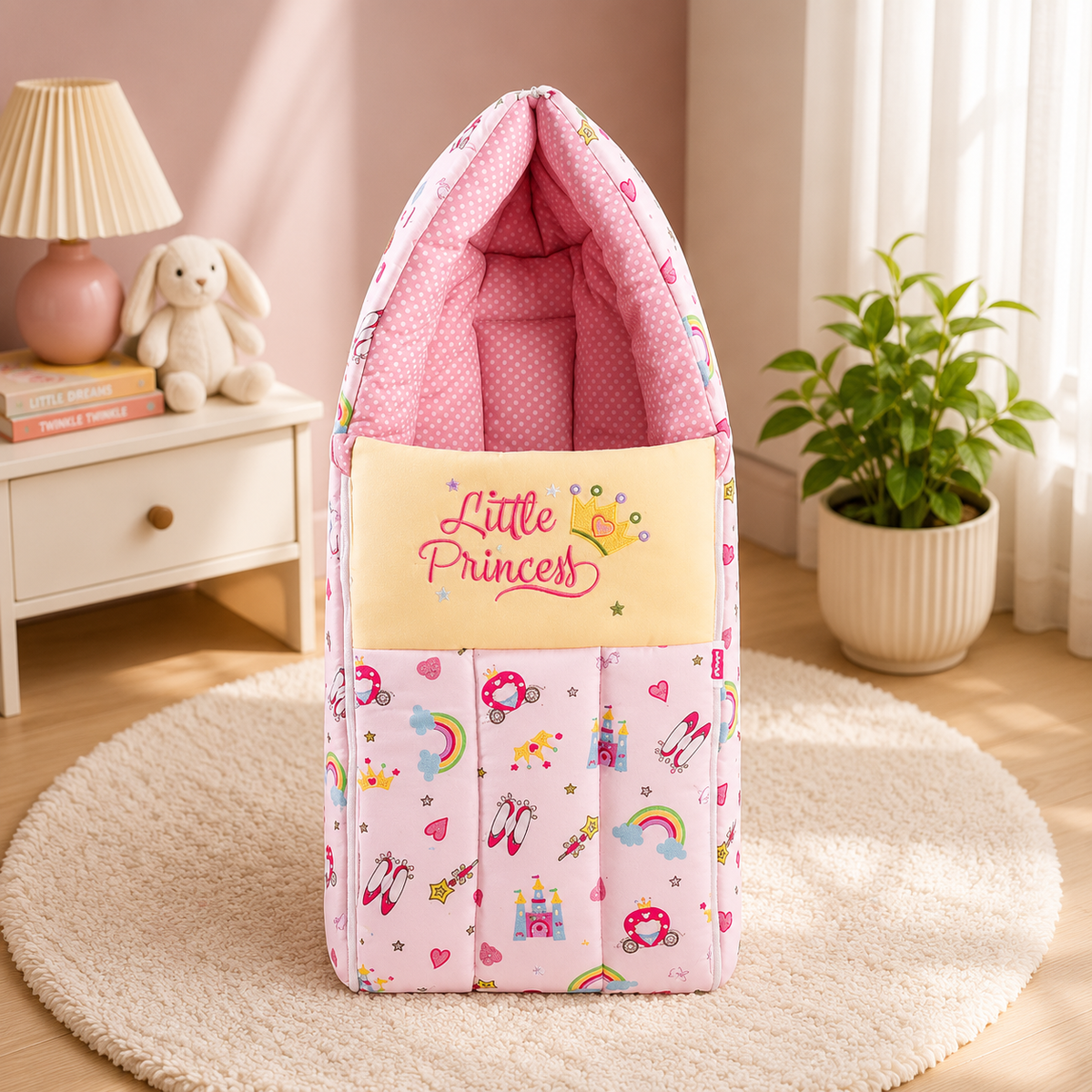 Pink Cotton Baby Sleeping Bag with Hood and Zip