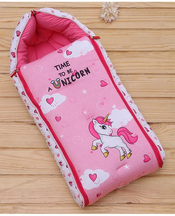 Pink and White Cotton Baby Sleeping Bag with Hood  and Zip