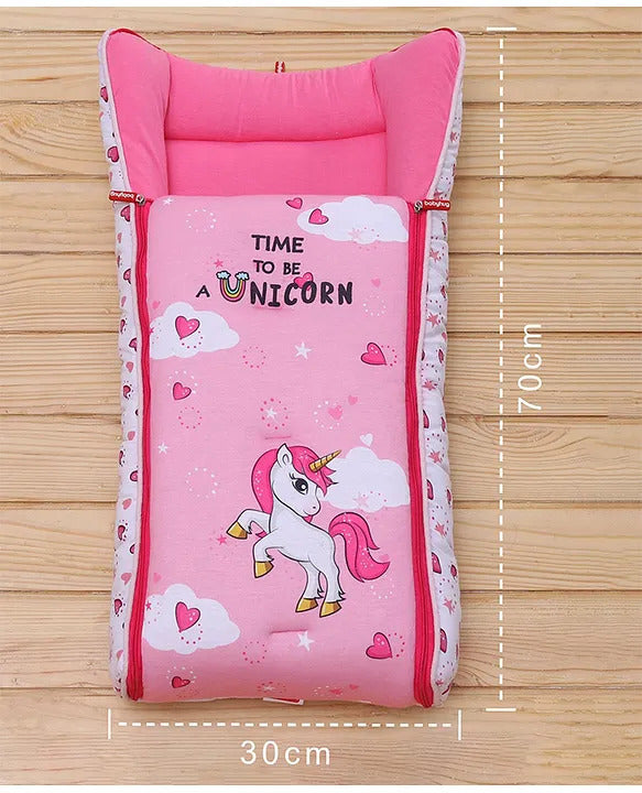 Pink and White Cotton Baby Sleeping Bag with Hood  and Zip