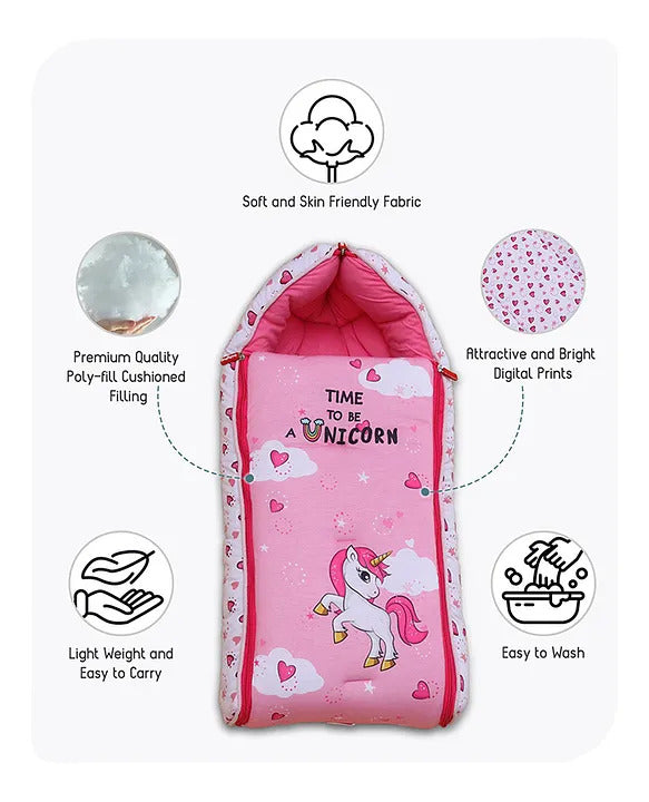 Pink and White Cotton Baby Sleeping Bag with Hood  and Zip