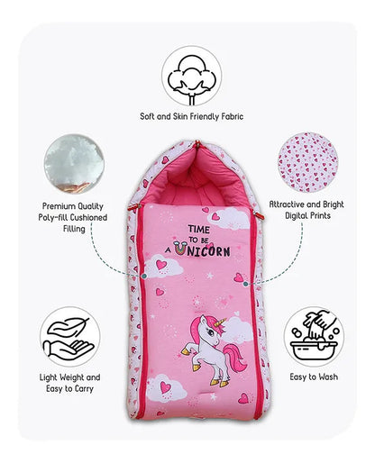 Pink and White Cotton Baby Sleeping Bag with Hood  and Zip