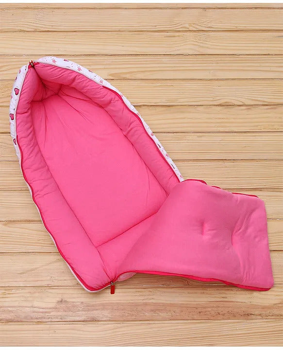 Pink and White Cotton Baby Sleeping Bag with Hood  and Zip