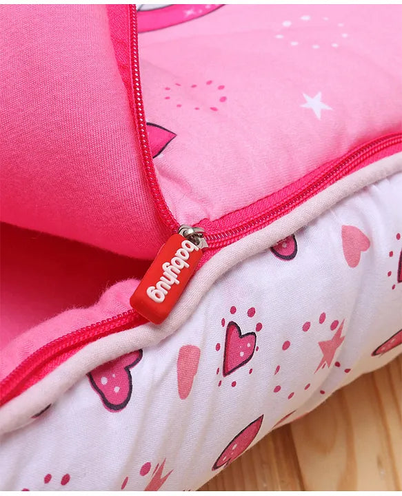 Pink and White Cotton Baby Sleeping Bag with Hood  and Zip
