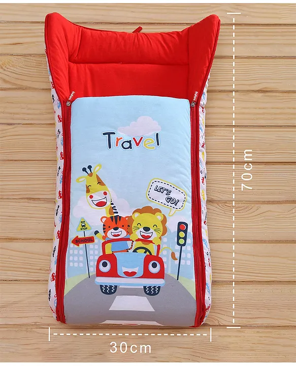 Red and Light Blue Baby Sleeping Bag with Hood  and Zip