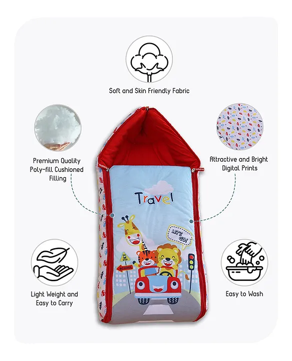 Red and Light Blue Baby Sleeping Bag with Hood  and Zip