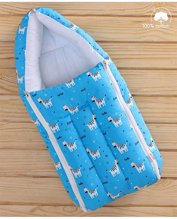 Blue and White Cotton Baby Sleeping Bag with Hood  and Zip