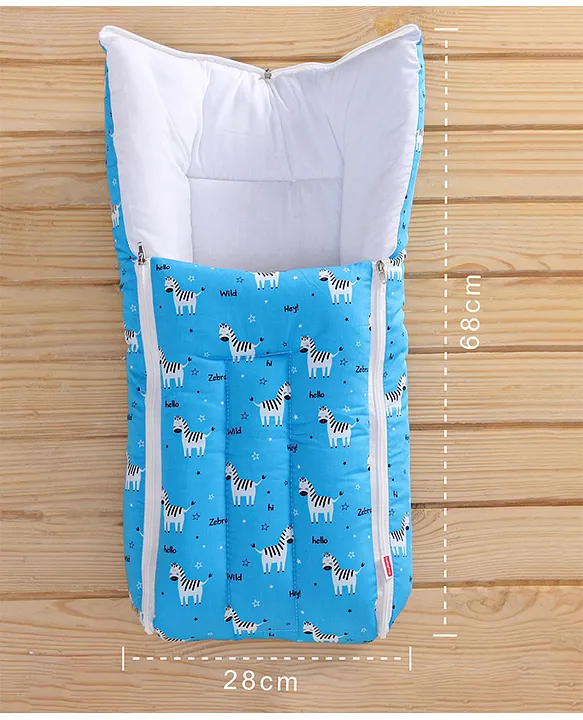 Blue and White Cotton Baby Sleeping Bag with Hood  and Zip