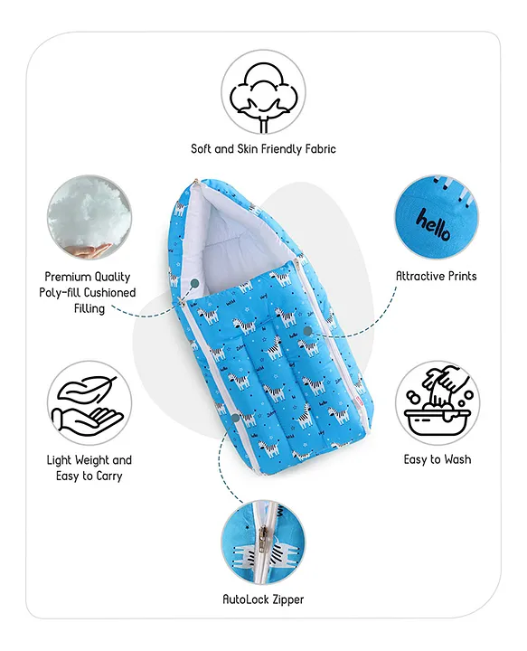 Blue and White Cotton Baby Sleeping Bag with Hood  and Zip