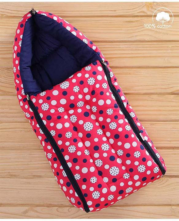 Red and Navy Baby Sleeping Bag with Hood  and Zip