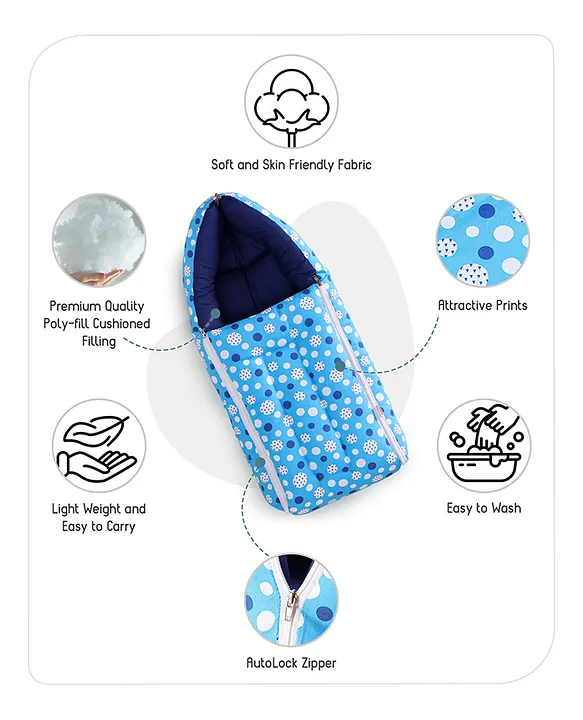 Blue and Navy Baby Sleeping Bag with Hood  and Zip