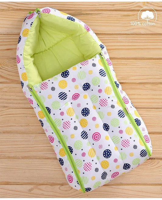 White and Green Baby Sleeping Bag with Hood  and Zip