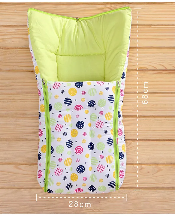 White and Green Baby Sleeping Bag with Hood  and Zip