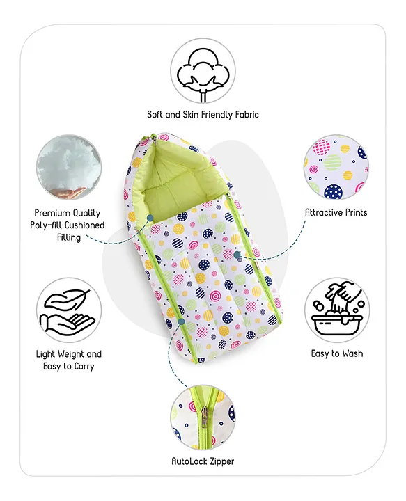 White and Green Baby Sleeping Bag with Hood  and Zip