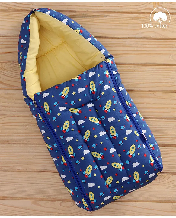 Blue Cotton Baby Sleeping Bag with Hood  and Zip