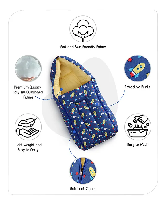 Blue Cotton Baby Sleeping Bag with Hood  and Zip