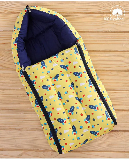 Yellow and Navy Baby Sleeping Bag with Hood  and Zip