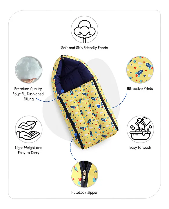 Yellow and Navy Baby Sleeping Bag with Hood  and Zip