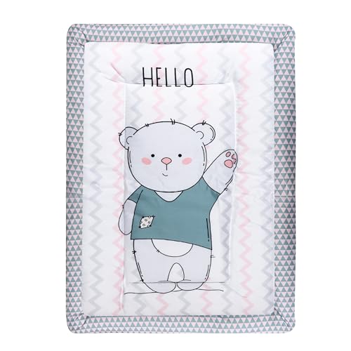 Grey, Pink, and White Cotton Baby Bedding Set with Pillow and Bolsters
