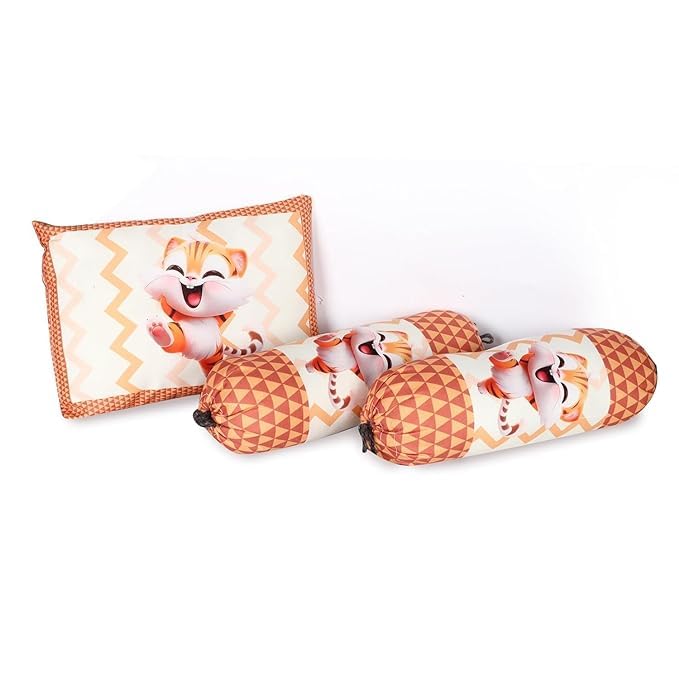 Orange and Off-White Cotton Baby Bedding Set with Pillow and Bolsters