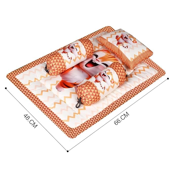 Orange and Off-White Cotton Baby Bedding Set with Pillow and Bolsters