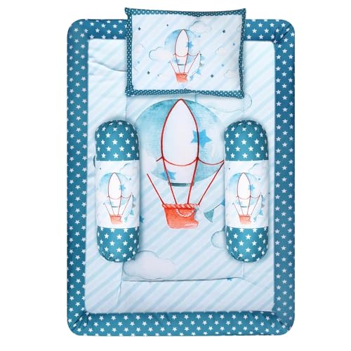 Teal and Light Blue Cotton Baby Bedding Set with Pillow and Bolsters